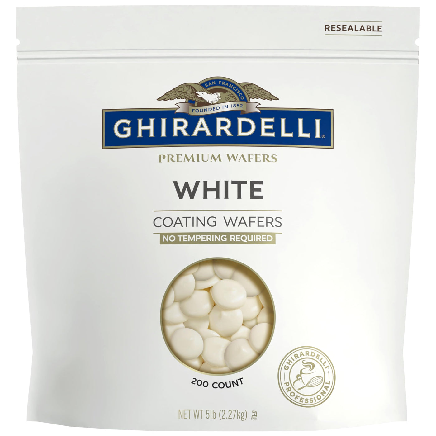 Ghirardelli Premium White Coating Wafers, 5 lb Bag, No-Temper Confectionery Coating