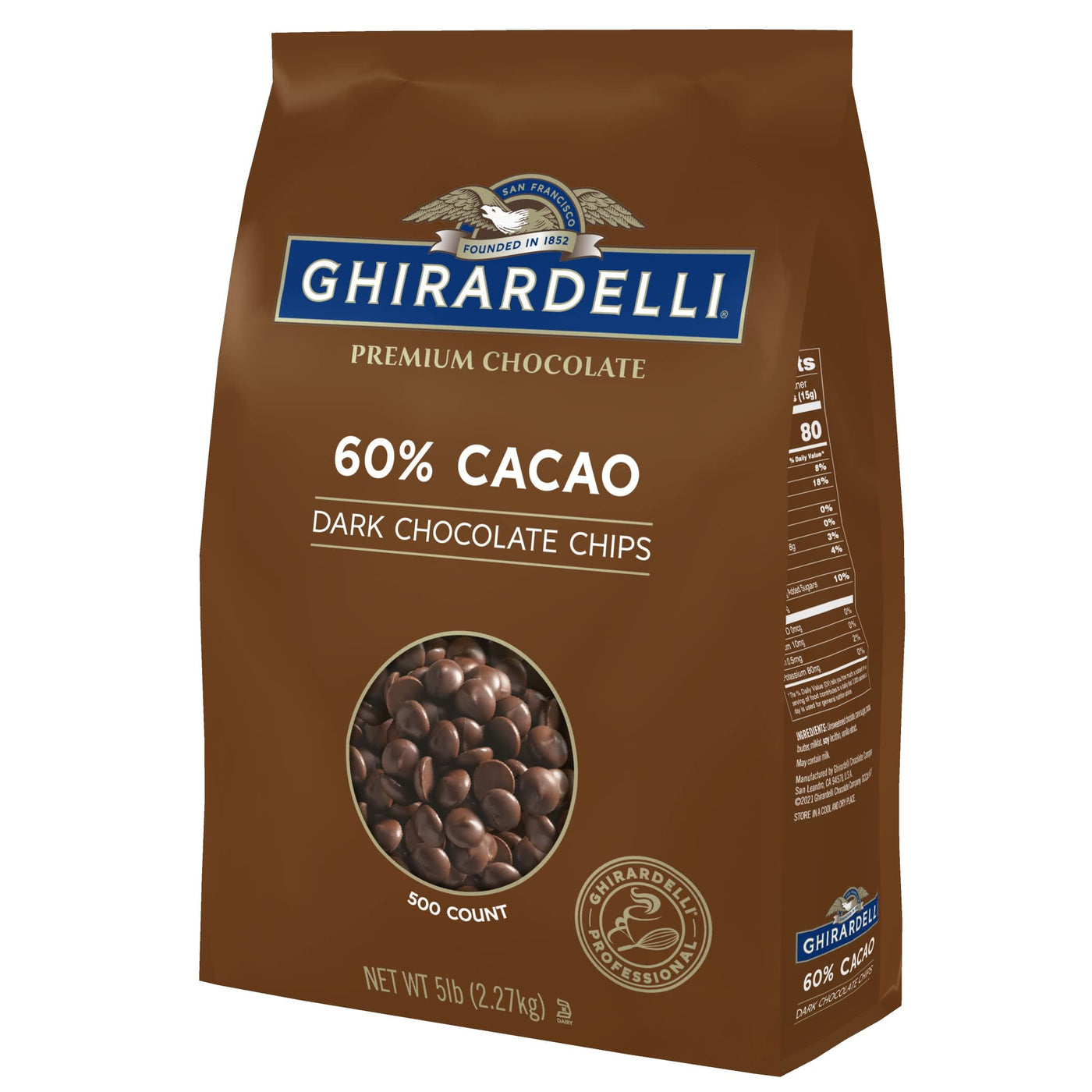 Ghirardelli 60% Cacao Dark Chocolate Chips, 5 lb Bag, Premium Baking Chocolate