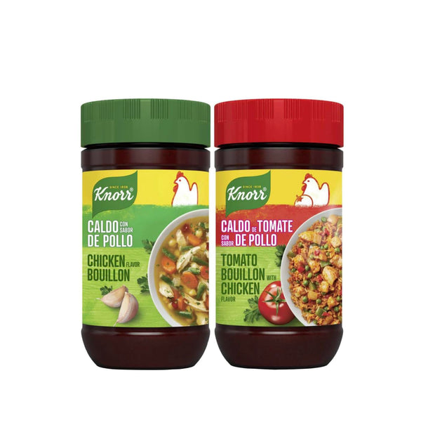 Knorr Granulated Bouillon Bundle, Chicken Flavor & Tomato with Chicken Flavor, 7.9 oz Jars (Pack of 2)