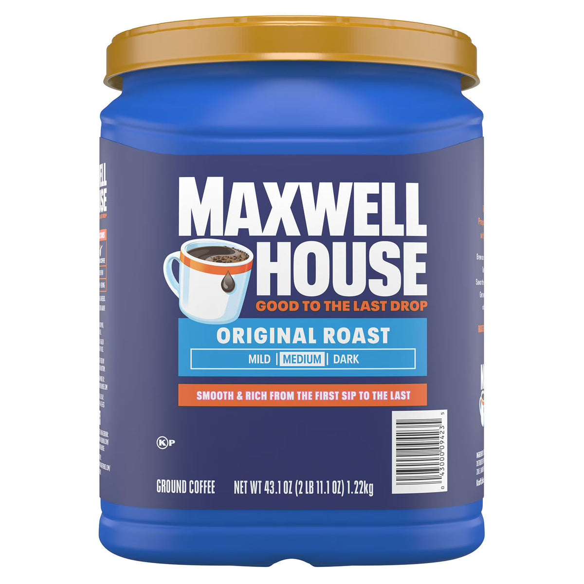 Maxwell House Original Roast Medium Ground Coffee, 43.1 oz Canister