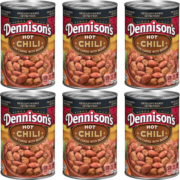 Dennison’s Hot Chili Con Carne with Beans, Spicy Beef Chili, 15 oz Cans (Pack of 6)