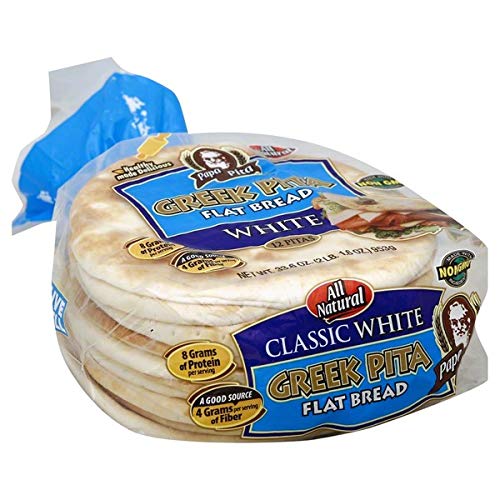 Papa Pita Greek Pita Flat Bread White, 12 Count Bags, Pack of 2, Non-GMO & Vegan Friendly