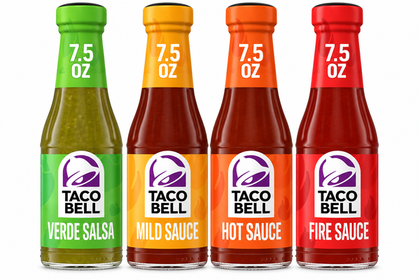Taco Bell Sauce Variety Pack, Verde Salsa, Mild, Hot & Fire, 7.5 oz Bottles, Pack of 4