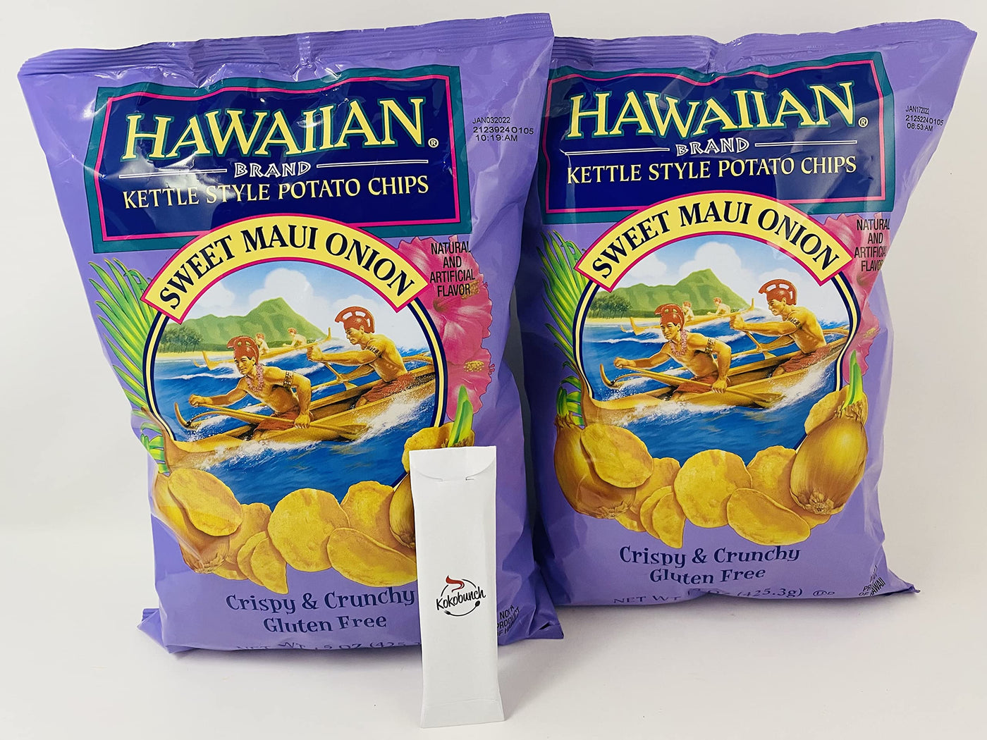 Hawaiian Kettle Style Potato Chips Sweet Maui Onion, 13 oz, Pack of 2