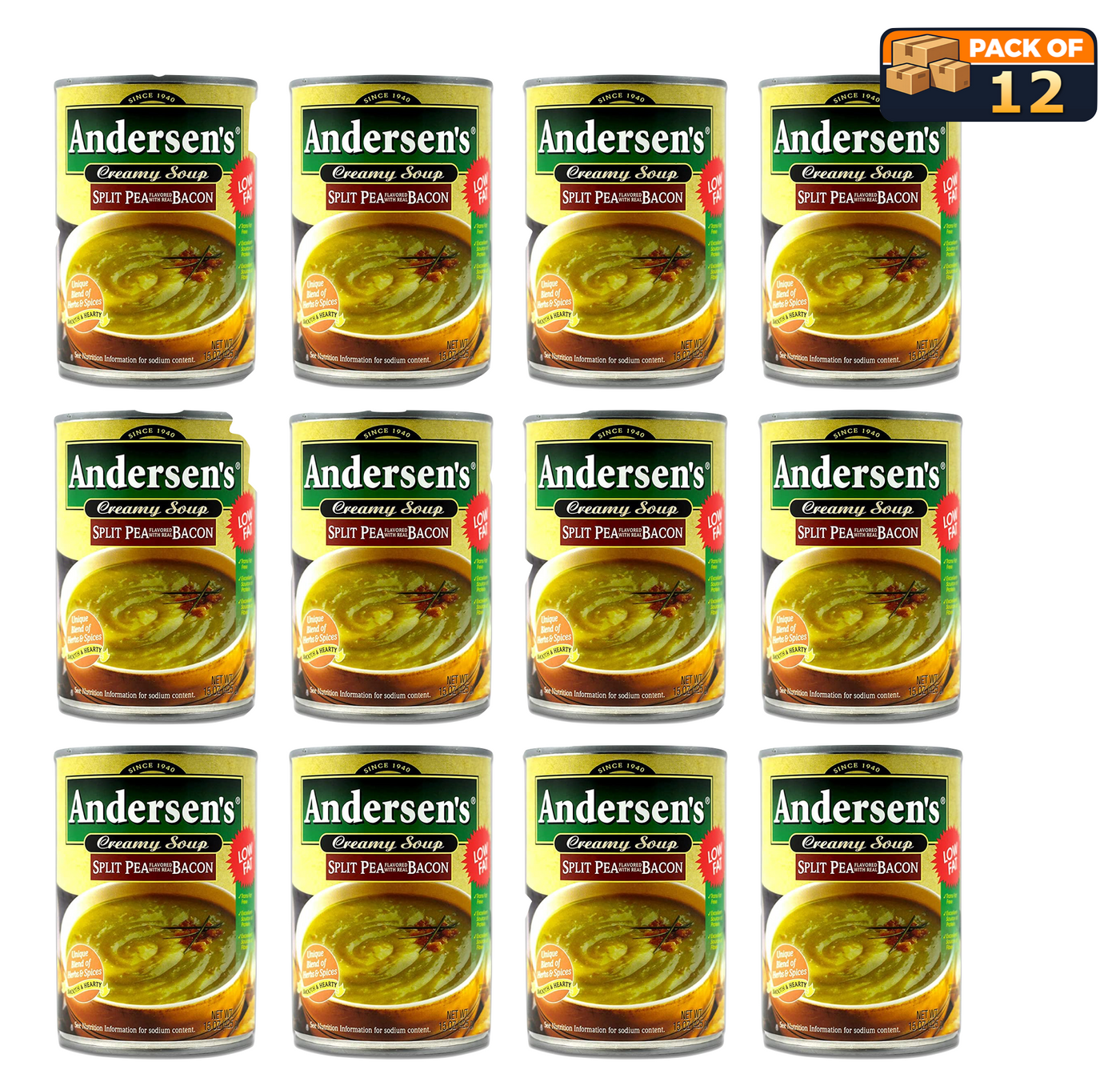 Andersen’s Split Pea Soup with Bacon, Bulk Stock, 15 oz Cans — Pack of 12