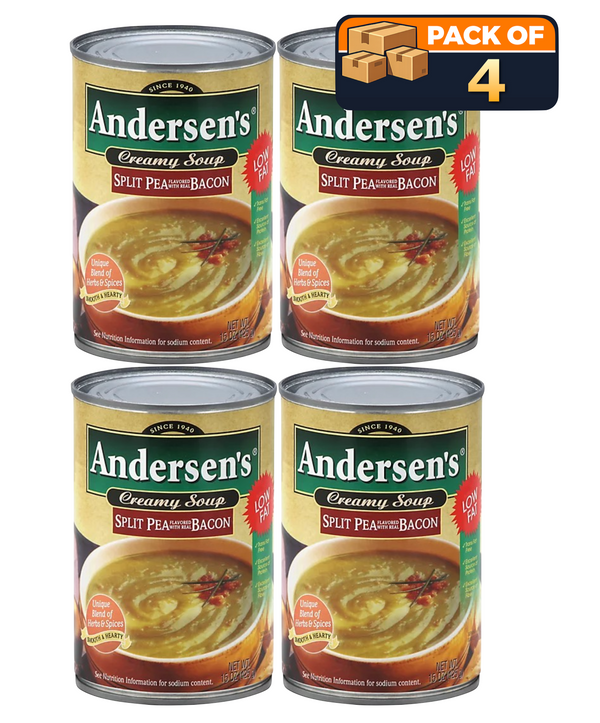 Andersen’s Split Pea Soup with Bacon, Savory Classic, 15 oz Cans — Pack of 4
