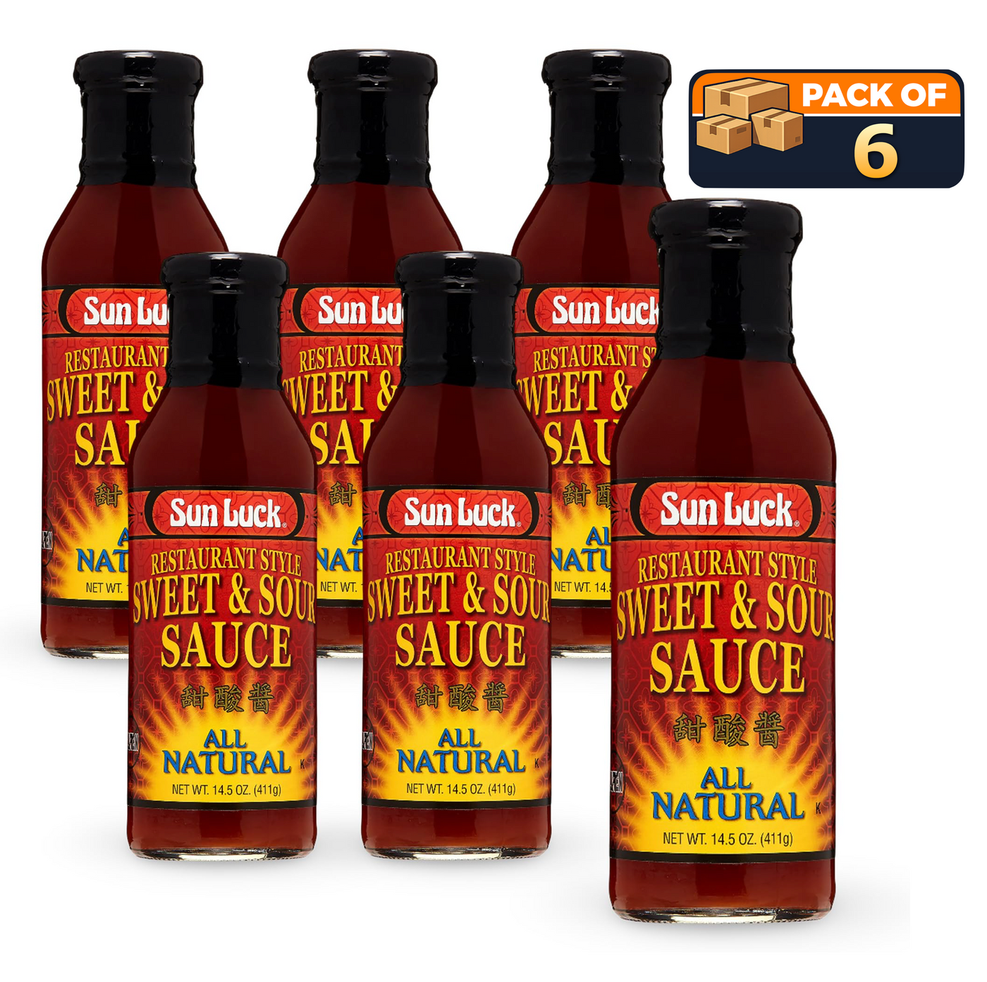 Sun Luck Sweet and Sour Sauce, Asian-Style Cooking & Dipping Sauce, 14.5 Ounce Bottles (Pack of 6)