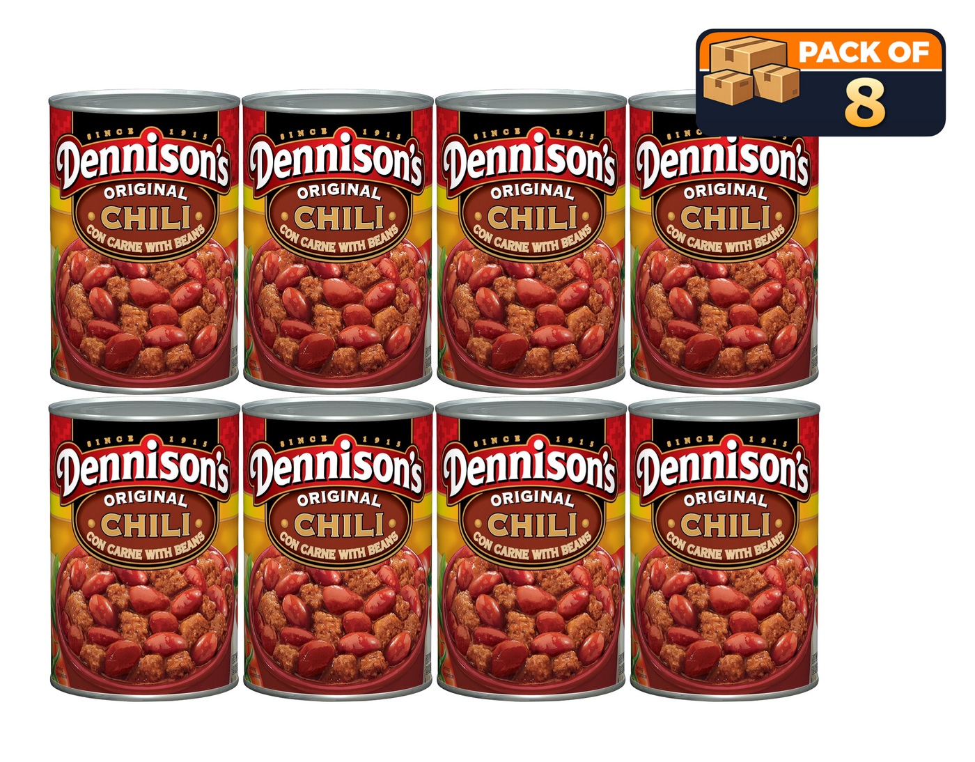 Dennison’s Original Chili Con Carne with Beans, Classic Beef Chili, 15 Ounce Cans (Pack of 8)