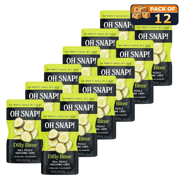 OH SNAP! Dilly Bites Dill Pickle Snacking Cuts, 12 Pack, Ready to Eat Pickle Bites
