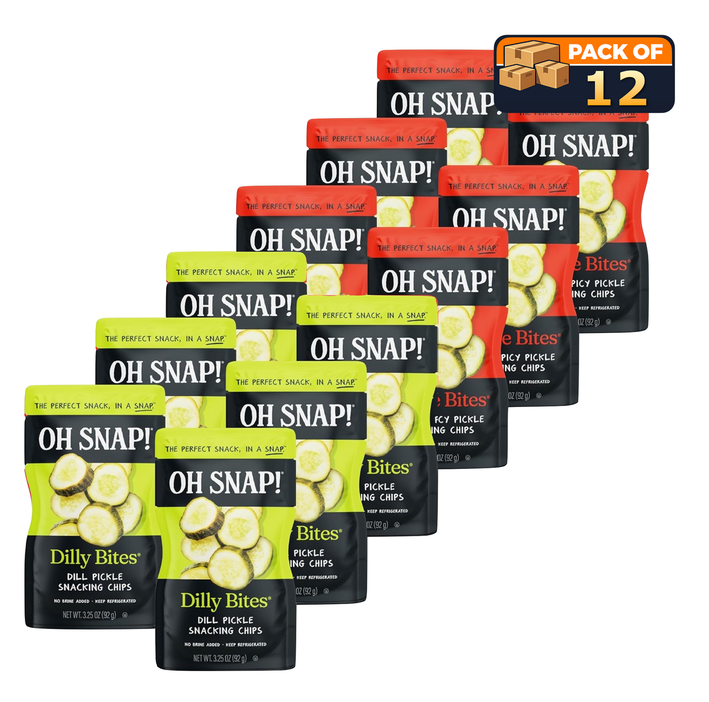 OH SNAP! Dilly Bites & Hottie Bites Pickle Snack Variety Pack, 3.25 oz Packs, Pack of 12