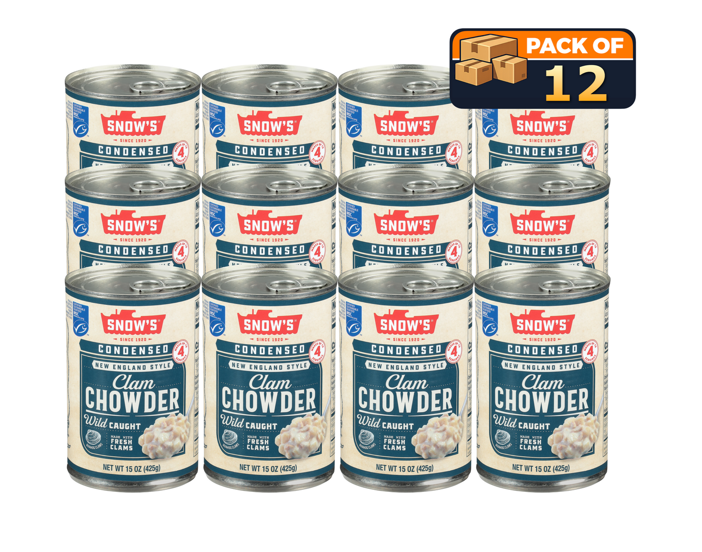Snow’s Condensed New England Style Clam Chowder, 15 oz Cans, Pack of 12