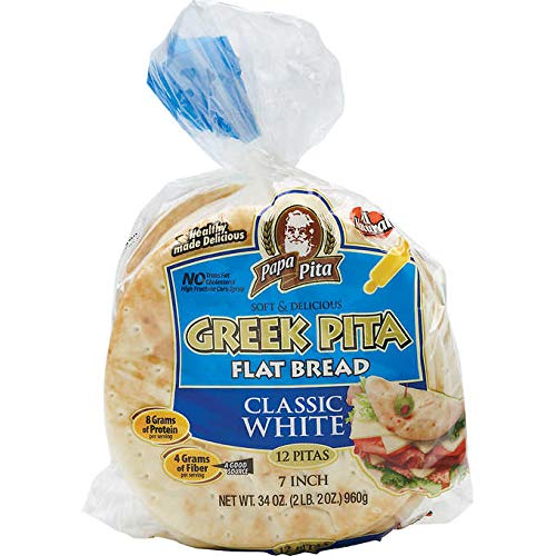 Papa Pita 7" Greek Pita Flat Bread White, 12 ct Bags (Lot of 10), Bulk Non-GMO Vegan Friendly