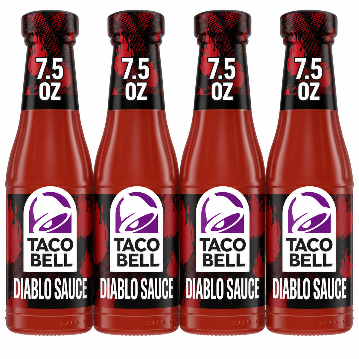 Taco Bell Diablo Hot Sauce, Extra Hot Taco Sauce, 7.5 oz Bottles, (Pack of 4)