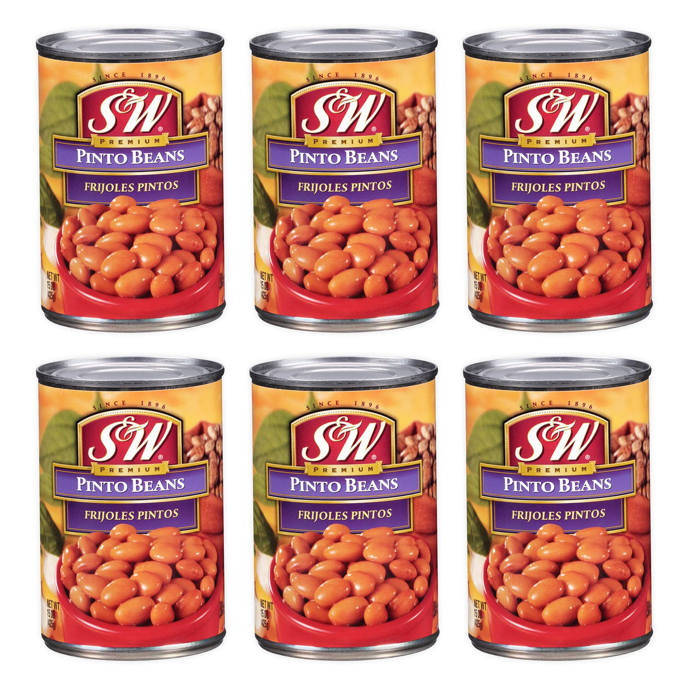 S&W Pinto Beans, 15 oz Cans, Pack of 6