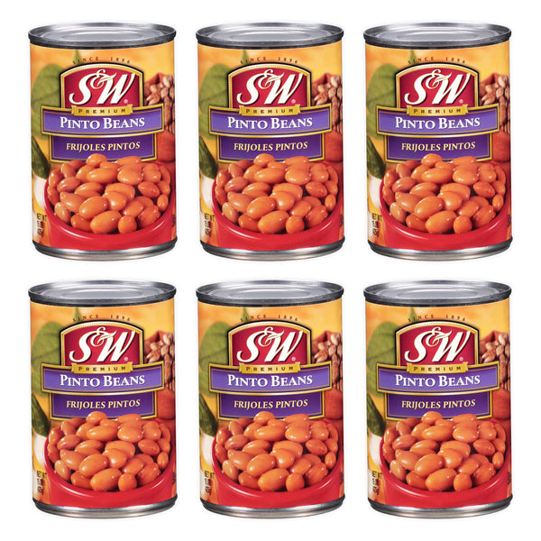 S&W Pinto Beans, 15 oz Can, Pack of 6