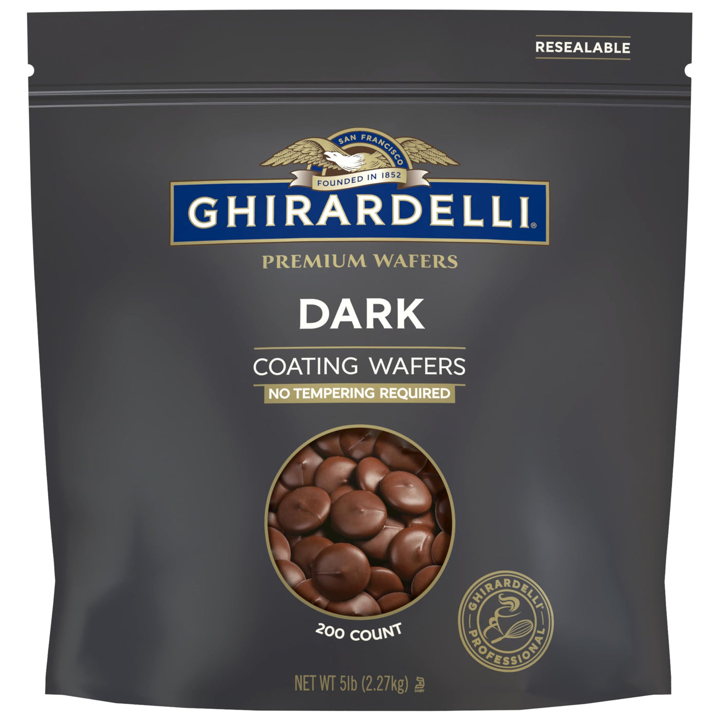 Ghirardelli Premium Dark Coating Wafers, 5 lb Bag, Bulk Confectionery Coating