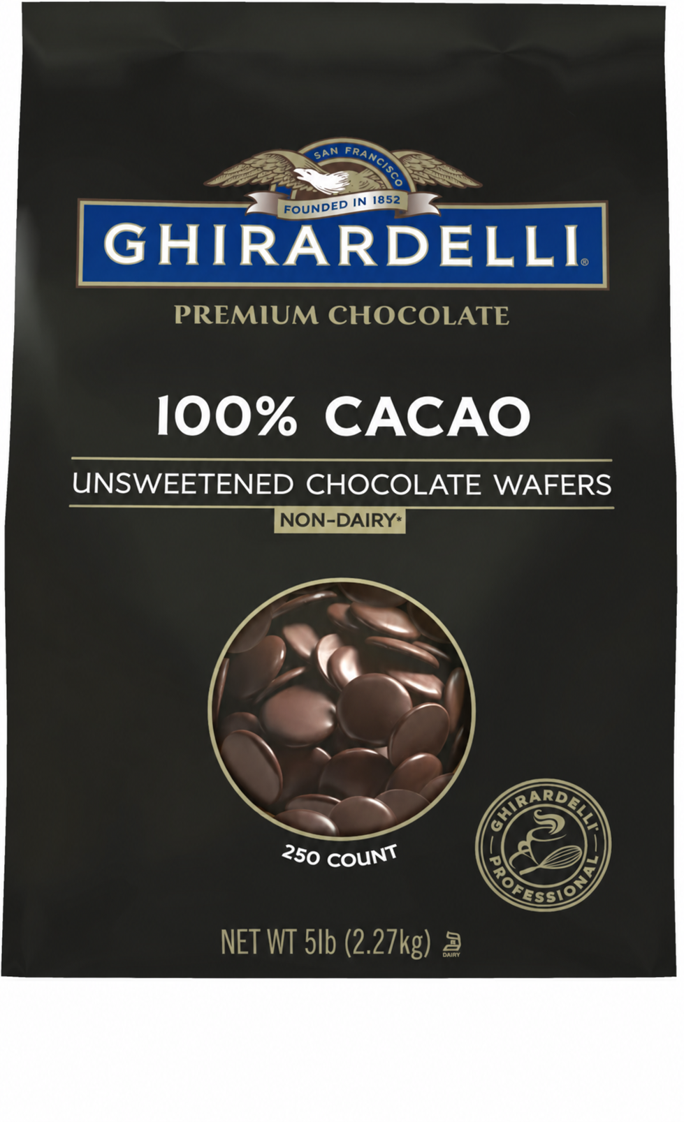 Ghirardelli 100% Unsweetened Chocolate Wafers, 5 lb Bag