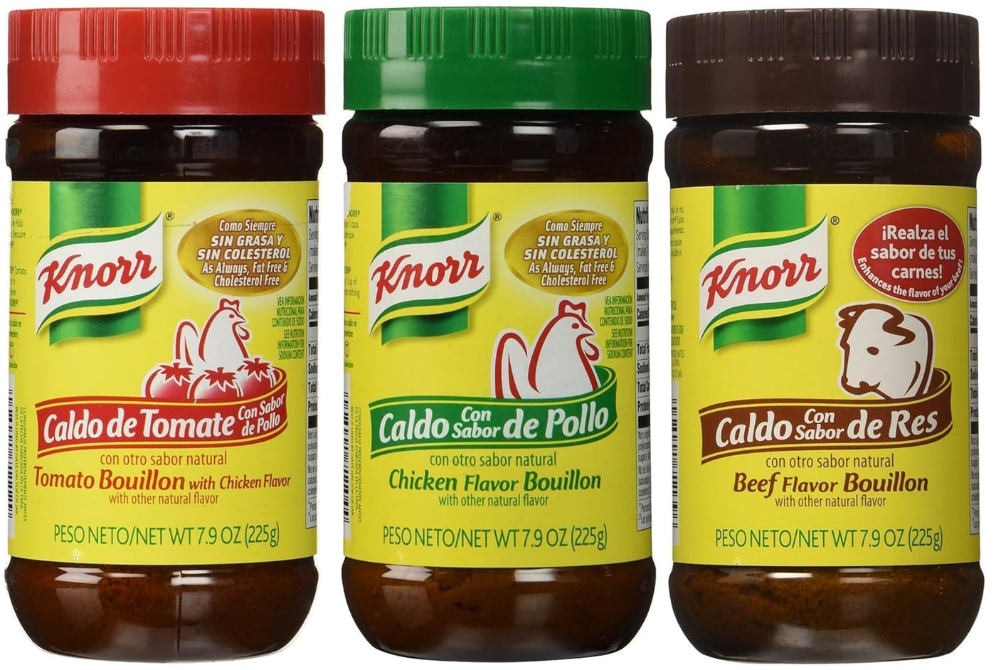 Knorr Granulated Bouillon Variety Pack, Chicken, Beef & Tomato Chicken Flavor, 7.9 oz Jars, Pack of 3