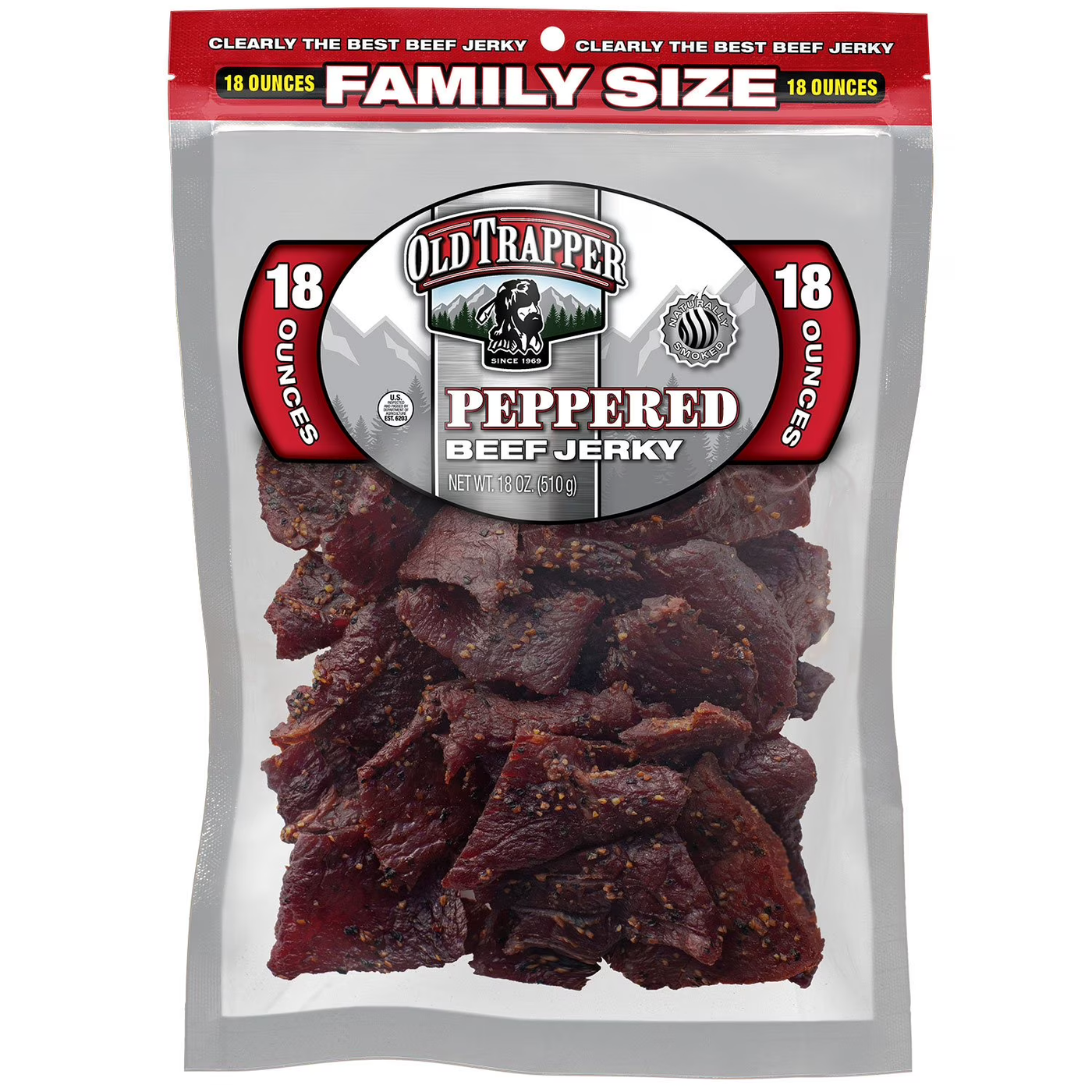 Old Trapper Peppered Beef Jerky, 18 oz Bags, Pack of 2