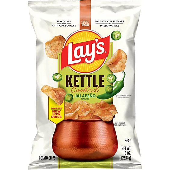 Lay's Kettle Cooked Jalapeno Potato Chips, 8 oz, Pack of 3