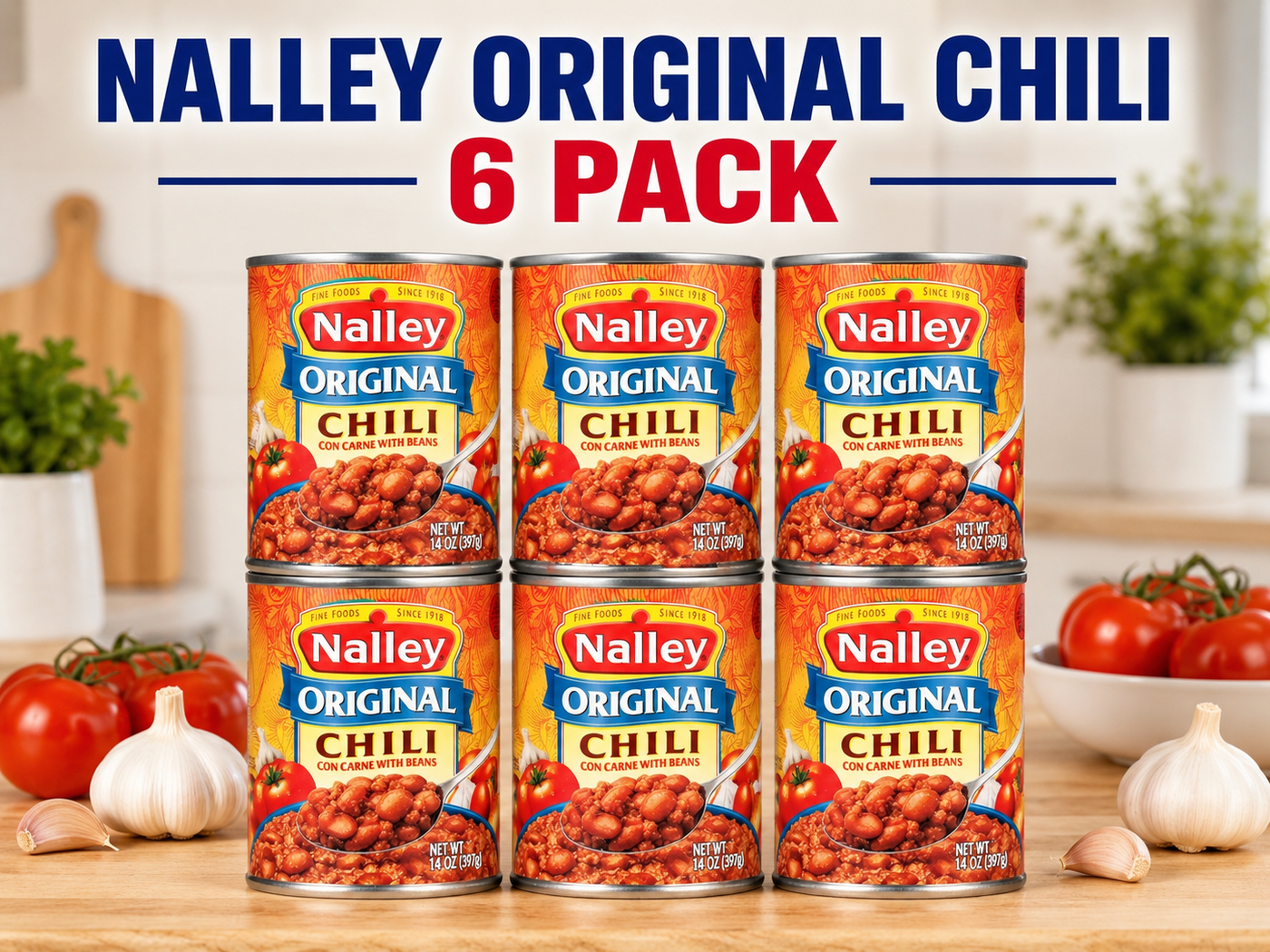 Nalley Original Chili Con Carne with Beans, 14 oz Cans, Pack of 6