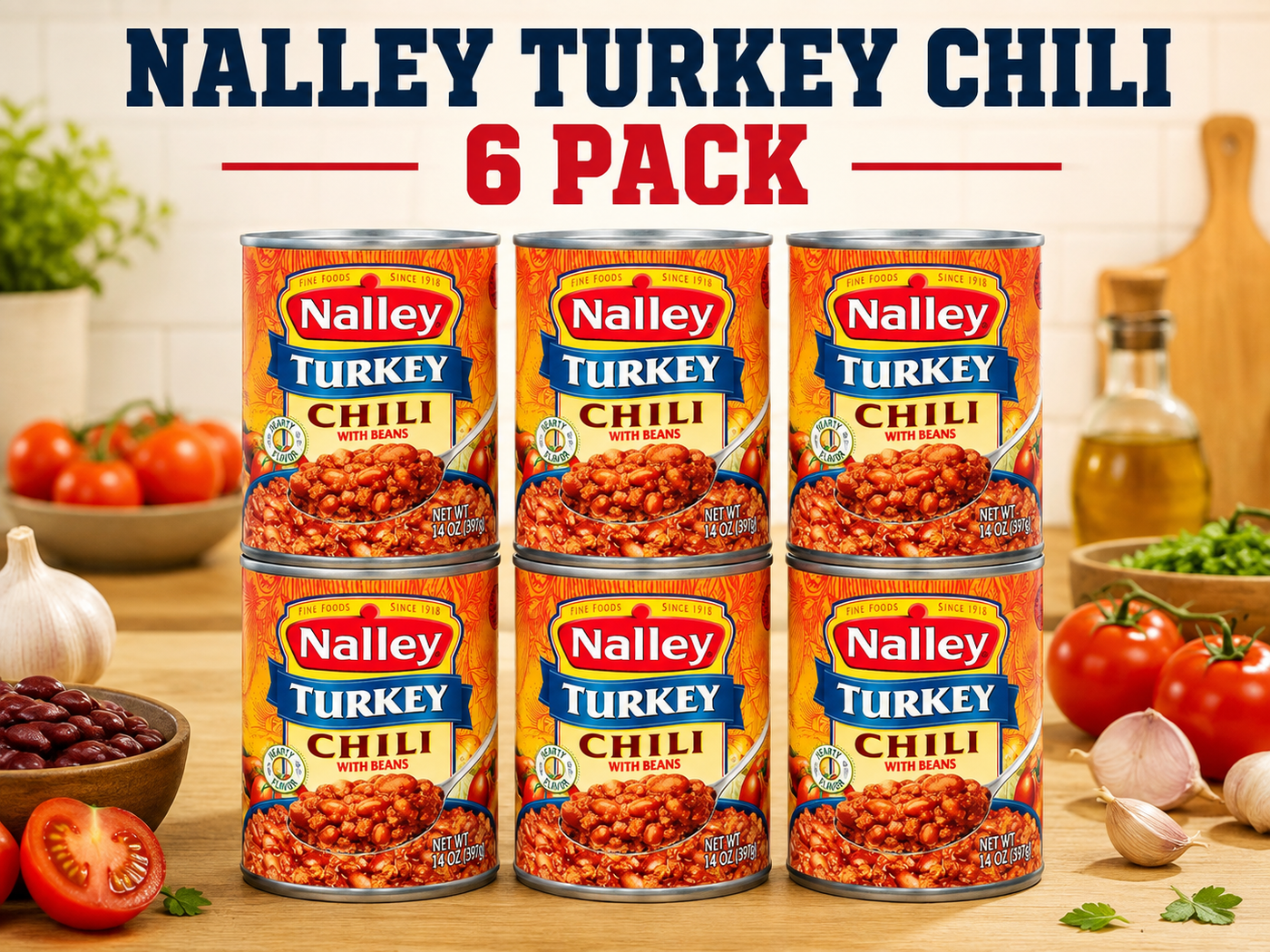 Nalley Turkey Chili Con Carne with Beans, 14 oz Cans, Pack of 6